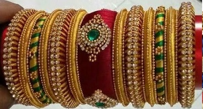 Green and Gold Combination Bangle Set Design