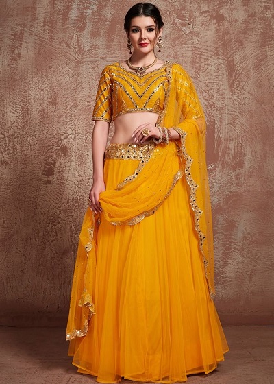 Heavily Embroidered Partwear Yellow Lehenga