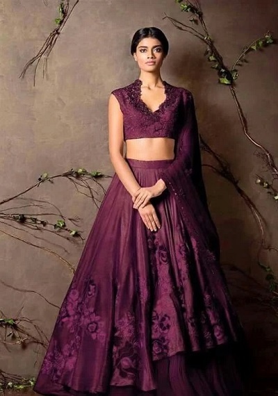 Layered Silk purple lehenga pattern