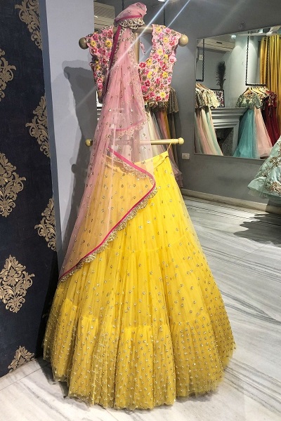 Light Work Net yellow Lehenga