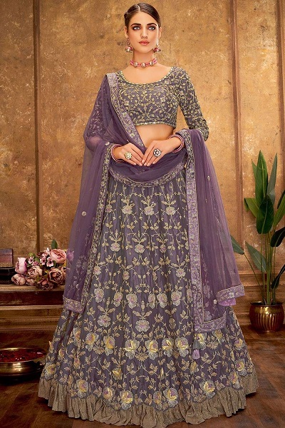 Light grey Purple lehenga for Parties