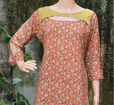 Patch Style Boat Neck Design for Kurti