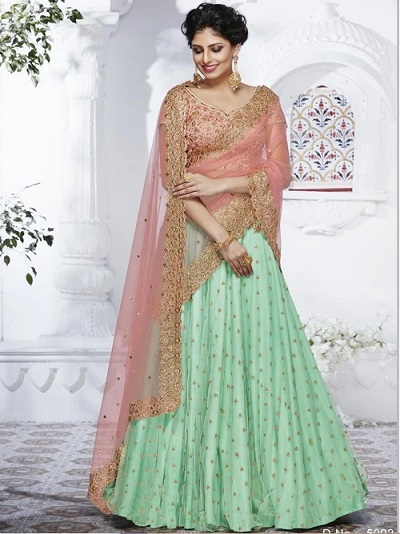 Peach and Pista Green Engagement Dress