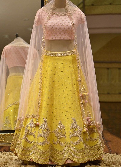 Peach and Yellow Lehenga Designs