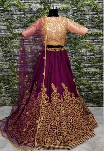 Peach and purple lehenga choli designs