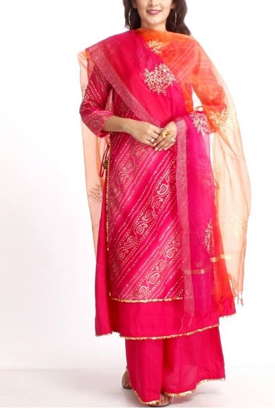 Pink Bandhej Salwar Suit Dress Material