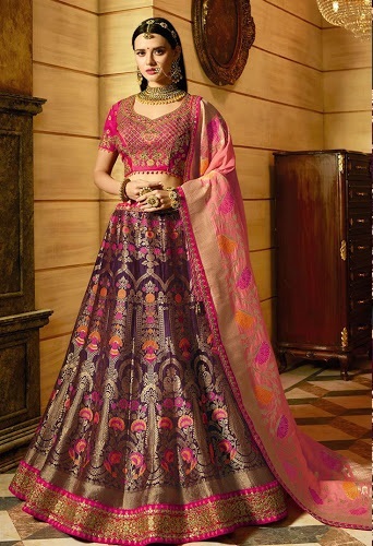 Purple Pink silk lehenga