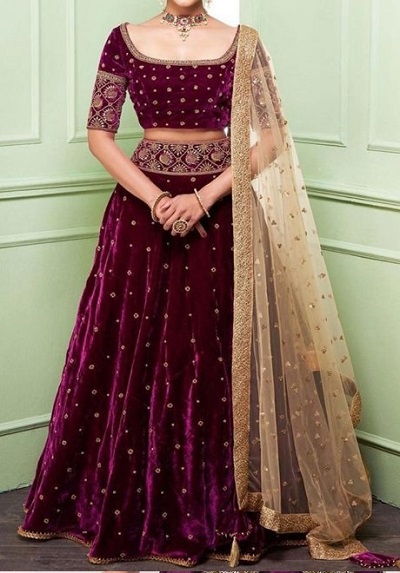 Purple Velvet Lehenga Design