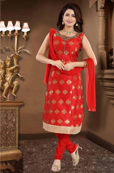Red and Gold Ethnic Churidar Dress