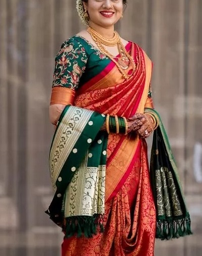 Red and Green blouse for Nauvari sarees