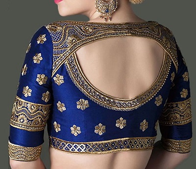 Royal Blue Silk Saree Blouse with thread Work