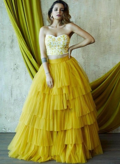 Ruffled yellow Lehenga design