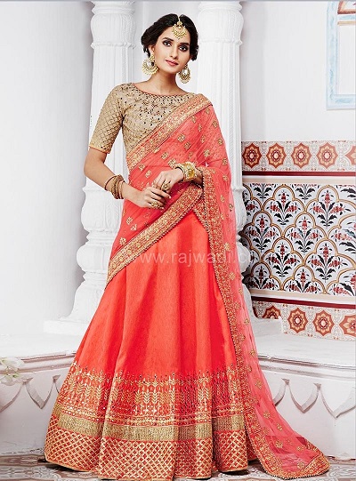 Silk Embroidered Lehenga Style Saree