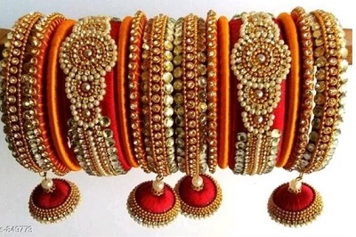 Silk Thread and Jhumki Bangle Set