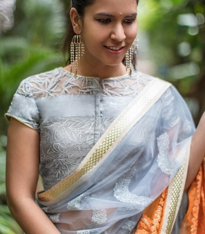 Simple High Neck Blouse In Lace Fabric