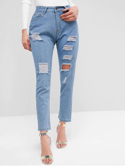 Square cut Distressed pair of Jeans
