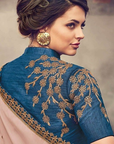 Stylish Art Silk Embroidered High Neck Blouse Design