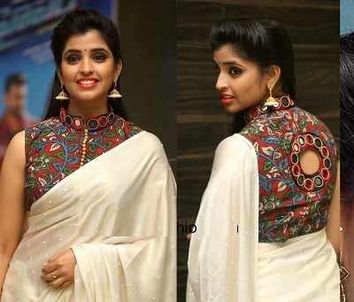 Stylish Blouse With Mirror Work And High Neck