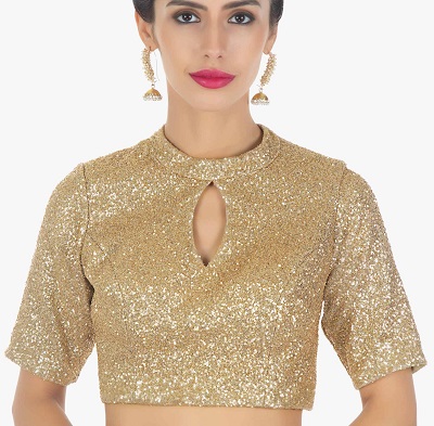 Stylish Golden Blouse With Collar And Keyhole Pattern
