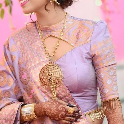 Stylish High Neck Silk Saree Blouse