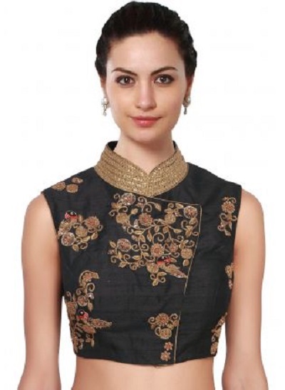 Stylish High Neck Sleeveless Blouse With Angrakha Pattern