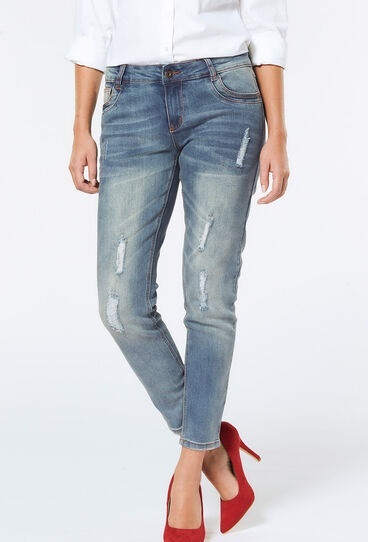 Vertically Distressed Jeans For casual Look
