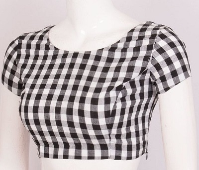 Black And White Chequered Print Cotton Blouse Design