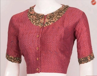 Patch Work Cotton Blouse With Front Collar