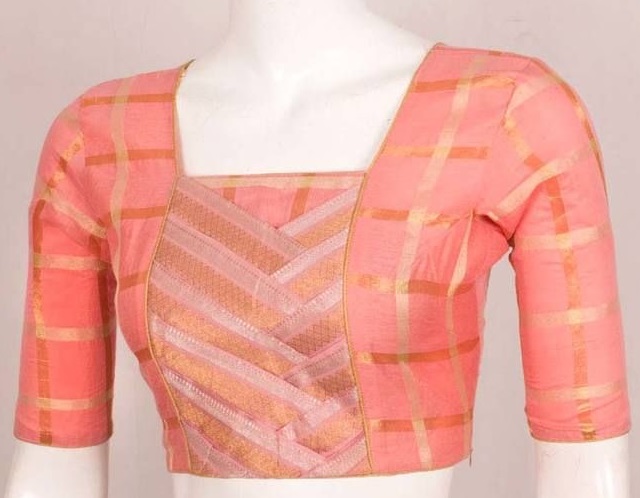 Peach Coloured Cotton Silk Saree Blouse Pattern
