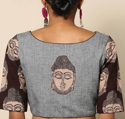 Stylish Buddha Printed Cotton Blouse Design