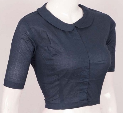 Stylish Cotton Blouse With Front Hooks And Collar