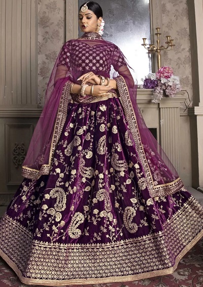 velvet lehenga choli designs in purple color