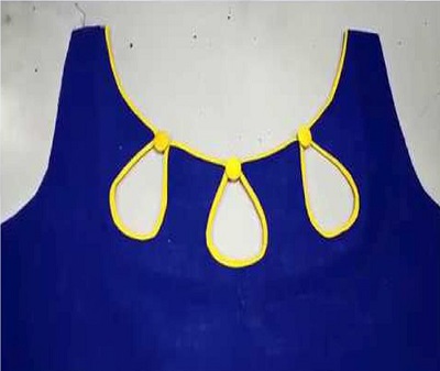 Designer Keyhole Neckline With Contrasting Piping Work