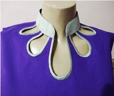 High Neck Chinese Collar Neckline With Cut Work Shapes