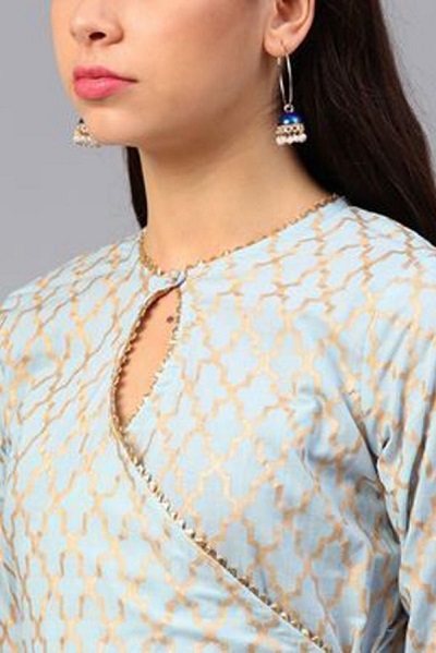 Keyhole and angrakha style Suit front neck design