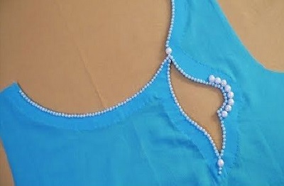 Stylish Suit front Neckline With Pearl Beads