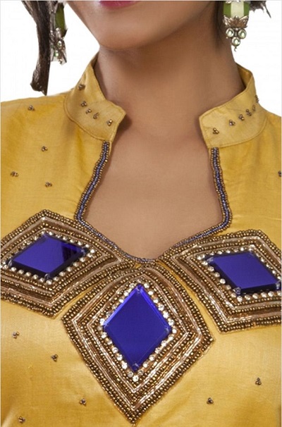 Stylish embellished kurti front neck design