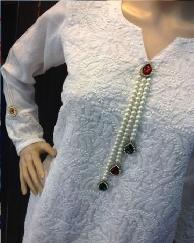 Suit neck design with pearls and stones