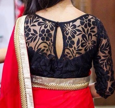 Black lace saree blouse design
