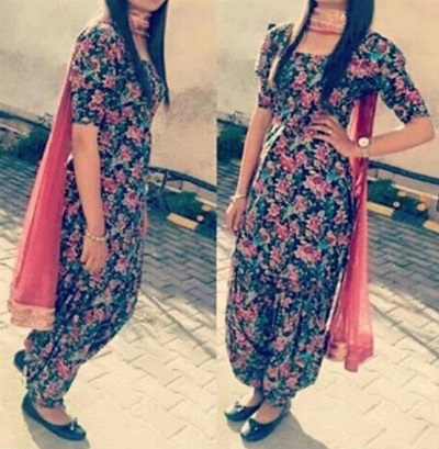 Basic Printed Punjabi Style Suit For Girls