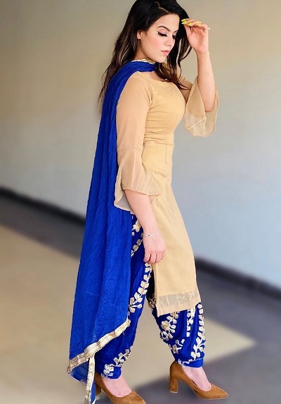 Beige and Blue Salwar Suit Set