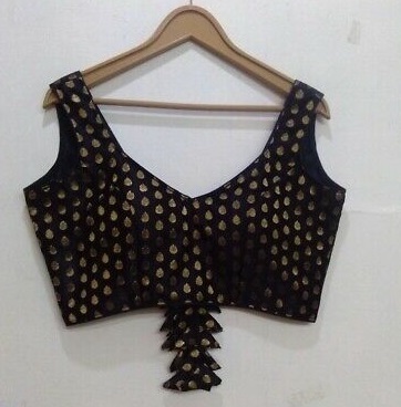 Black Sleeveless Brocade Blouse