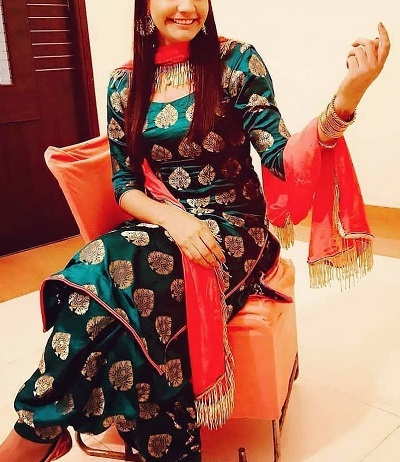 Chanderi Silk Punjabi Suit With Embellished Dupatta