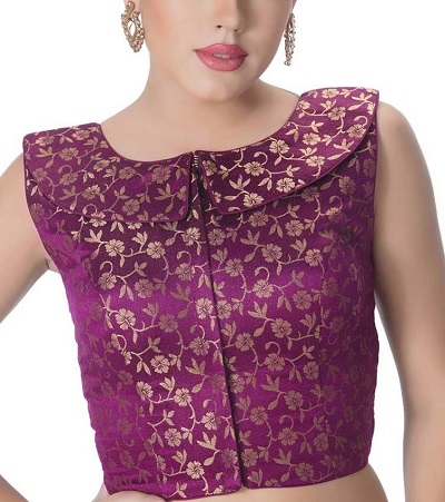 Collared Brocade Purple Blouse