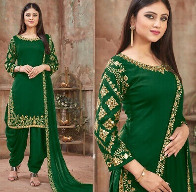 Dark green Punjabi suit with embroidery