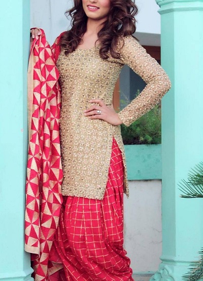 Golden Punjabi Kurti With Patiala Salwar