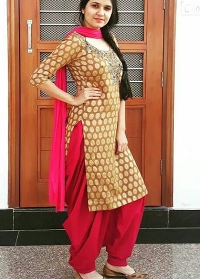 Golden Red Punjabi Suit For Festivals