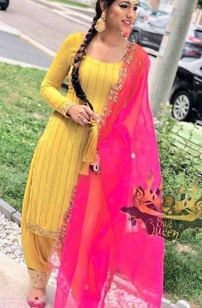 Gota Work Yellow And Pink Salwar Suit For Parties