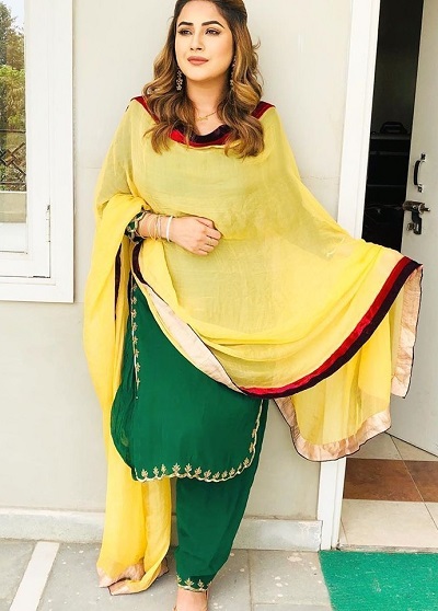 Green Cotton Punjabi Suit With Yellow Dupatta