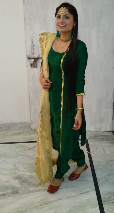 Green Punjabi Medium Length Suit With Net Dupatta